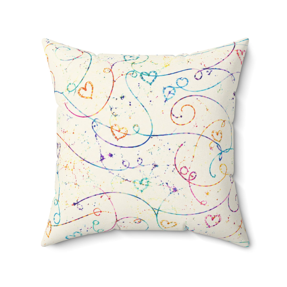 Whimsical Rainbow Heart Swirl Throw Pillow