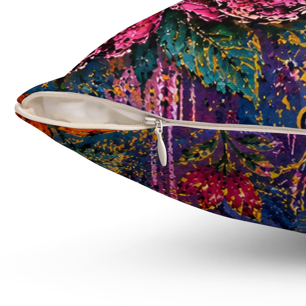 Bohemian Floral Throw Pillow — Colorful Garden Pattern