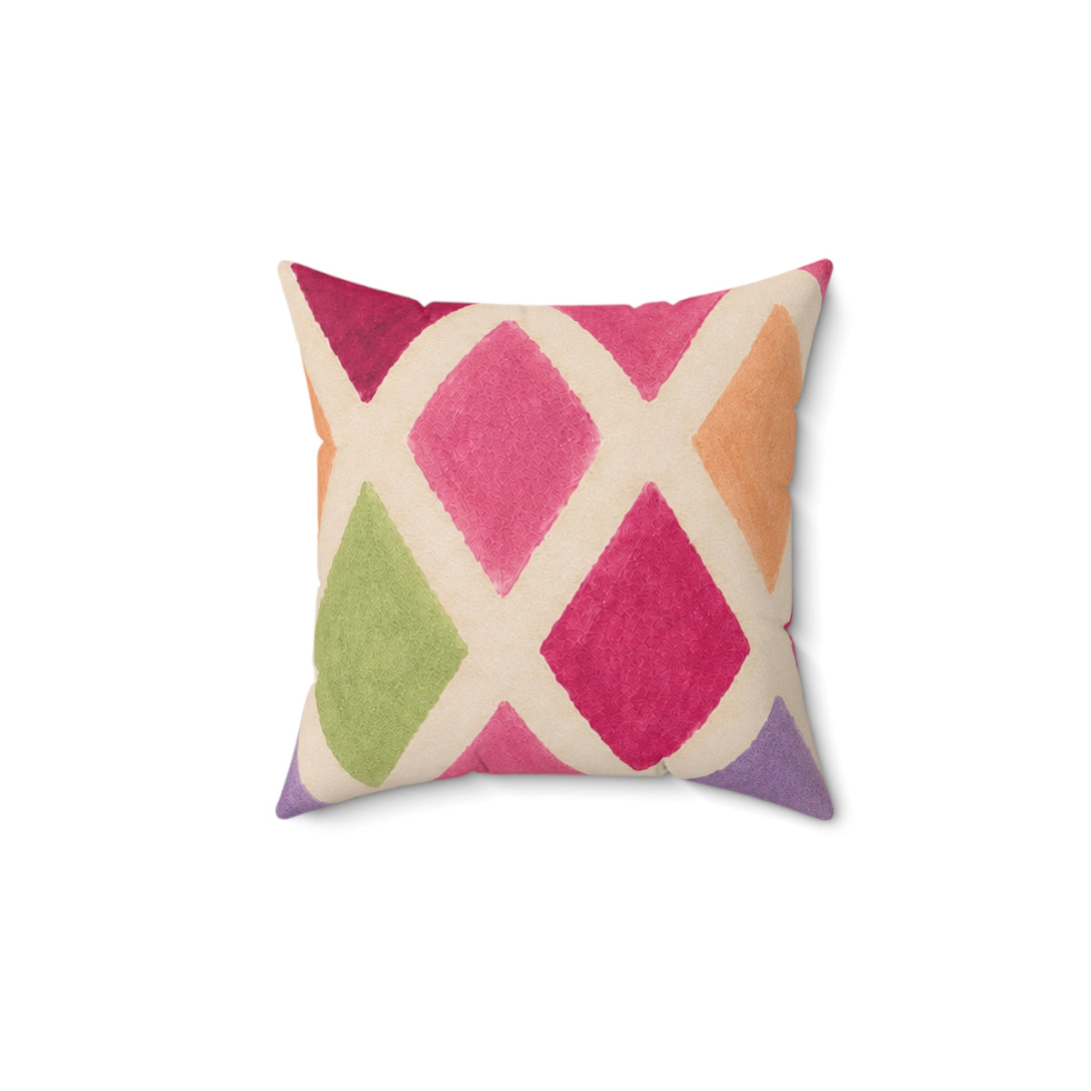 Colorful Harlequin Pattern Square Pillow — Pink & Pastel Decorative Throw Pillow