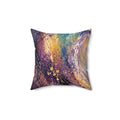Abstract Galaxy Throw Pillow – Blue & Gold Painted Decorative Cushion