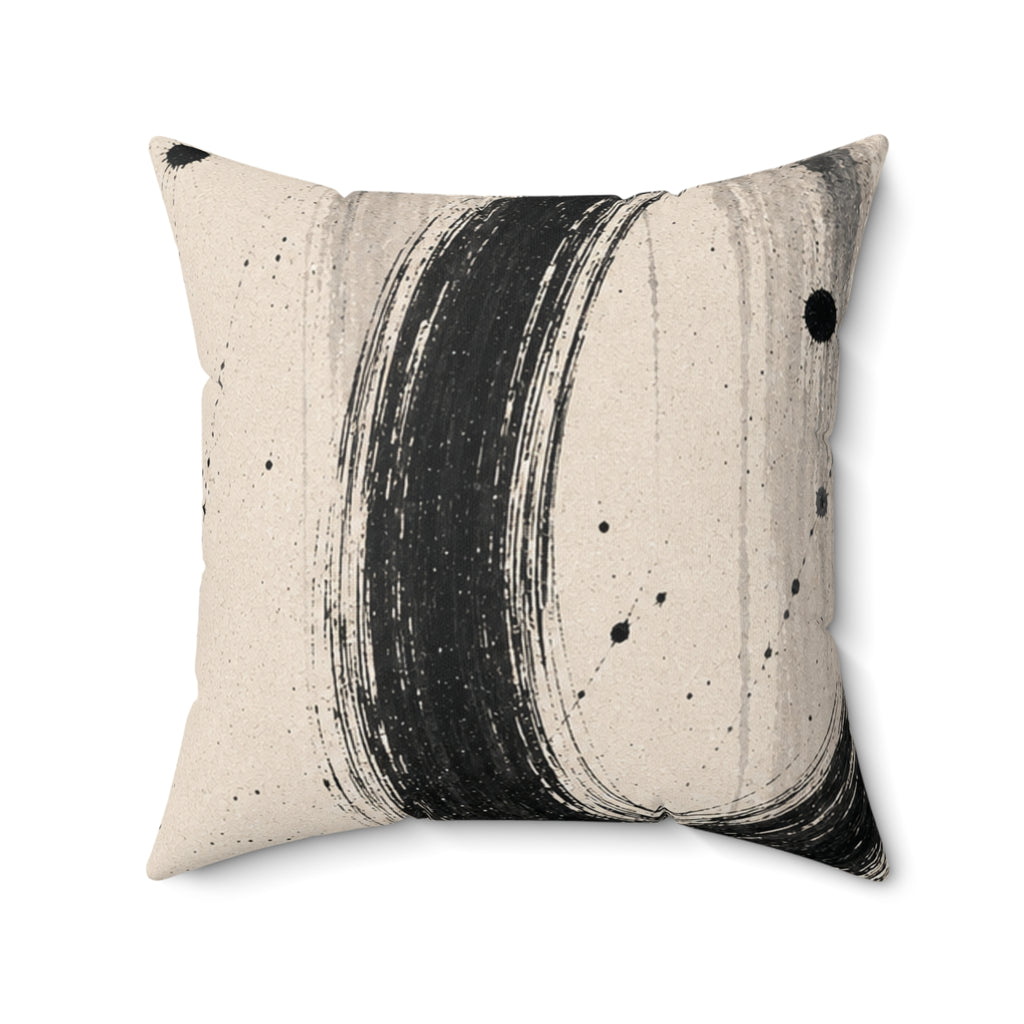 Abstract Ink Circle Throw Pillow — Minimal Black Brushstroke Decorative Cushion