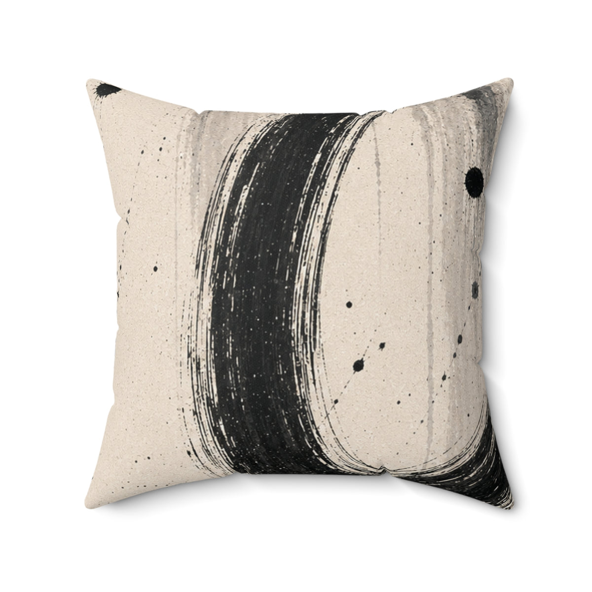 Abstract Ink Circle Throw Pillow — Minimal Black Brushstroke Decorative Cushion