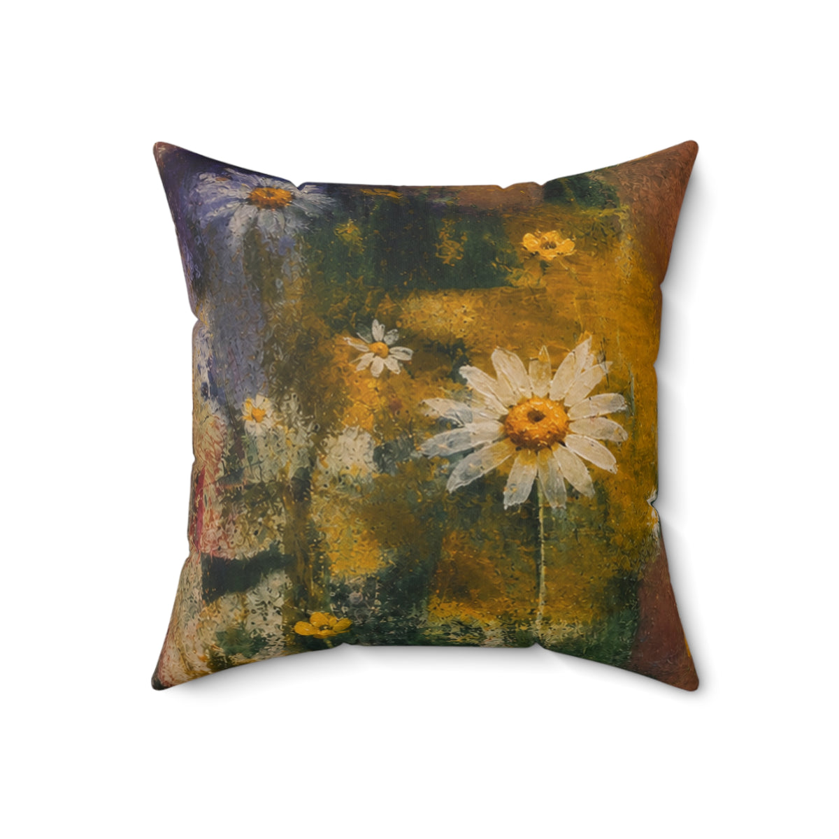 Daisy Field Decorative Pillow — Vintage Floral Art Throw Cushion