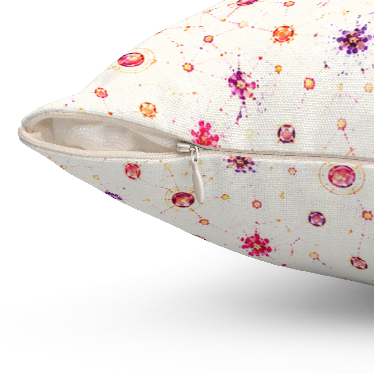 Floral Confetti Square Pillow — Pink & Orange Watercolor Ditsy Throw Pillow