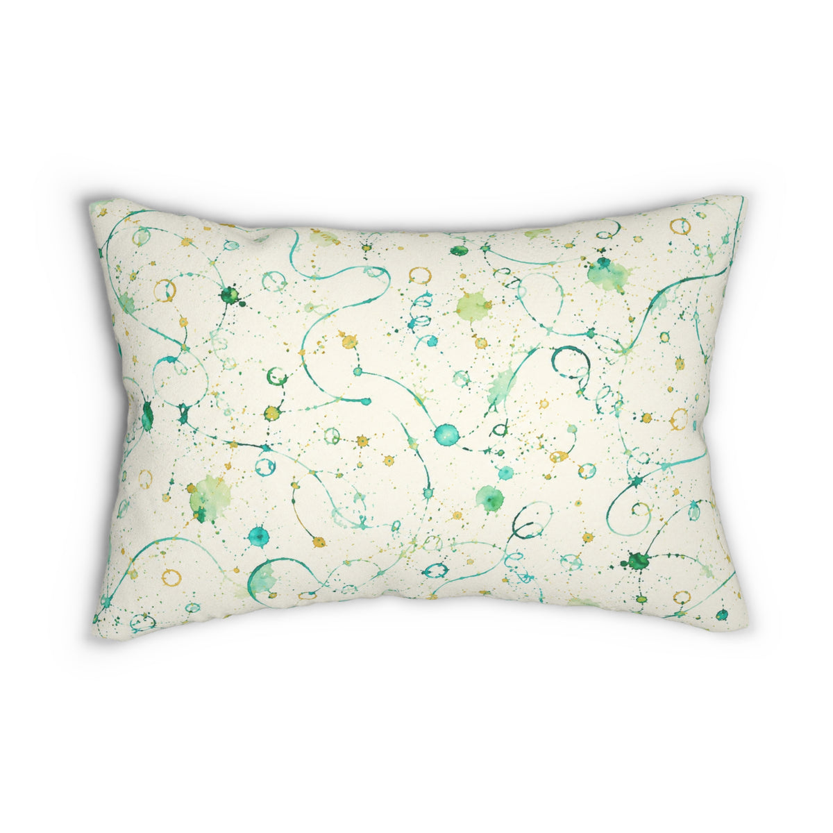 Abstract Teal Swirl Lumbar Pillow — Watercolor Splatter Decorative Cushion