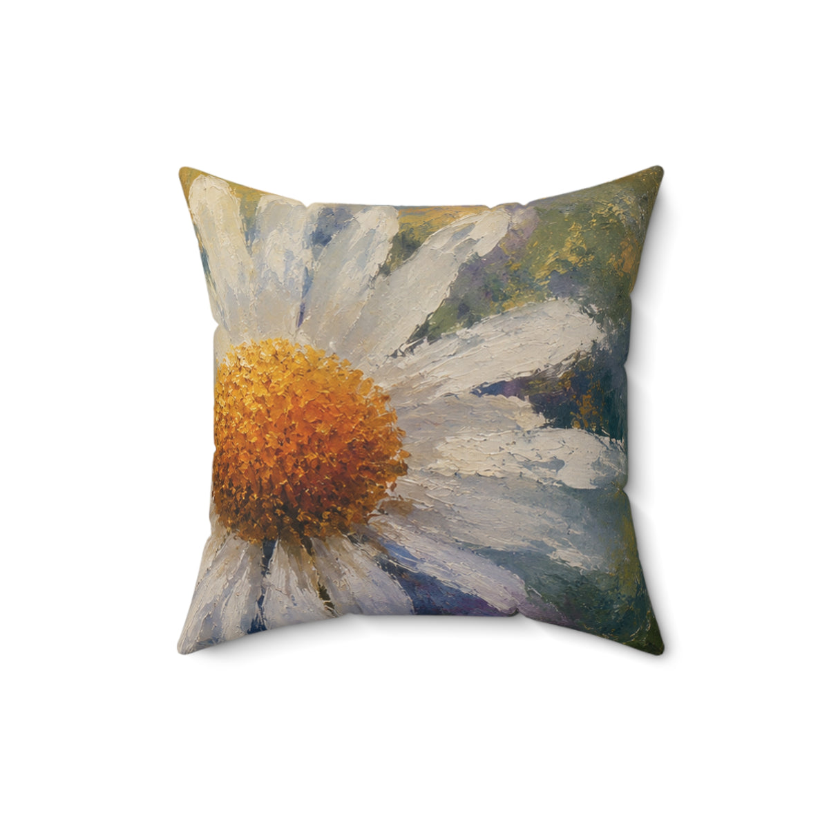 Daisy Garden Decorative Pillow — Floral Painted Accent Cushion