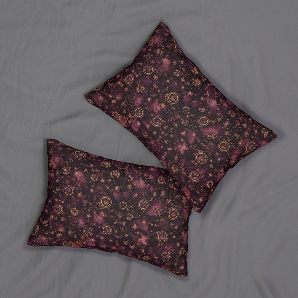 Galaxy Rose Lumbar Pillow — Pink & Burgundy Celestial Pattern