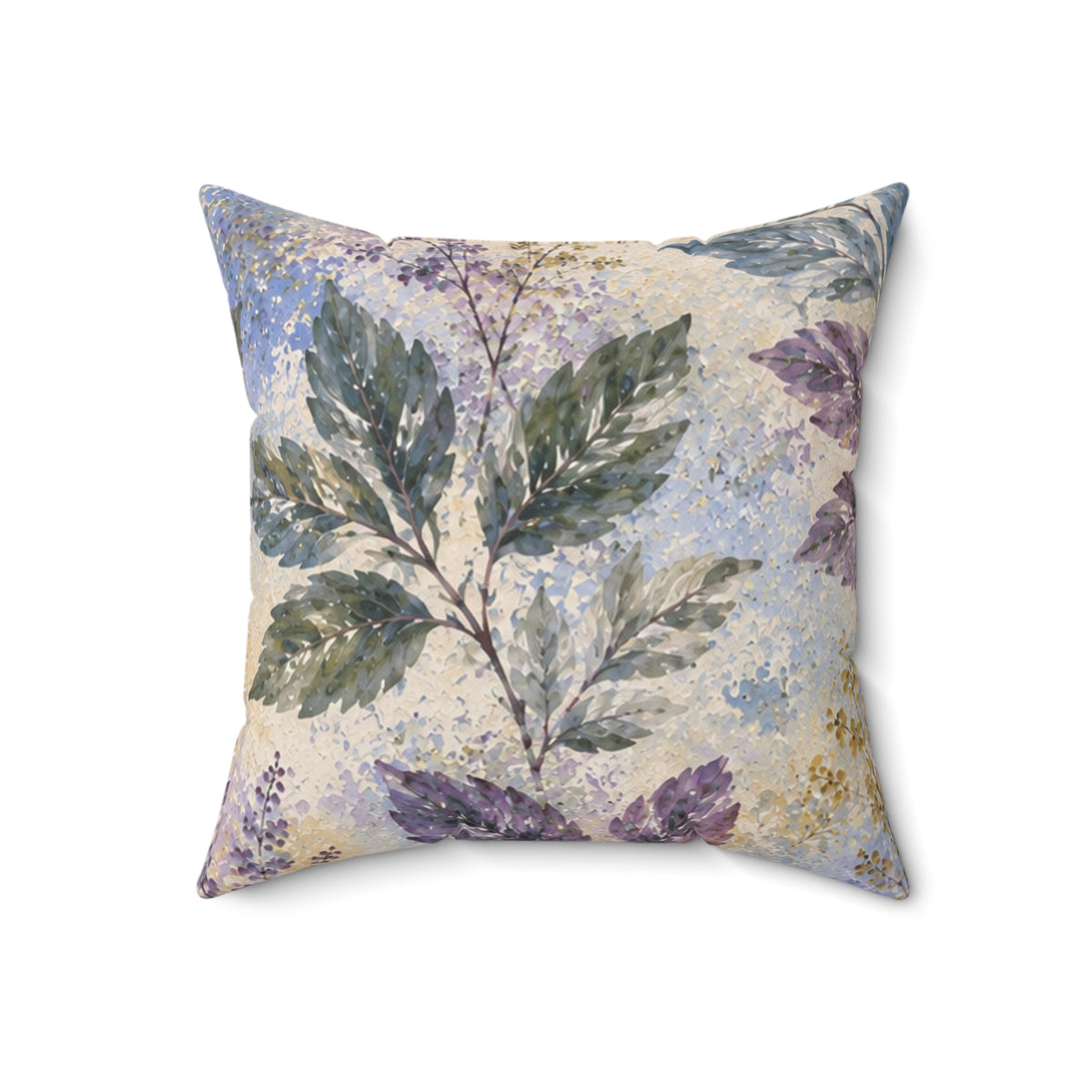 Botanical Watercolor Pillow — Blue & Purple Leaf Decorative Throw Pillow