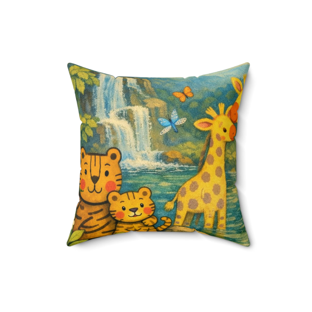 Jungle Friends Decorative Pillow — Cute Giraffe, Tiger & Monkey Nursery Throw