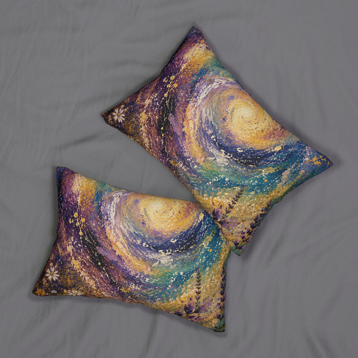Starry Swirl Lumbar Pillow — Abstract Night Sky Decorative Pillow
