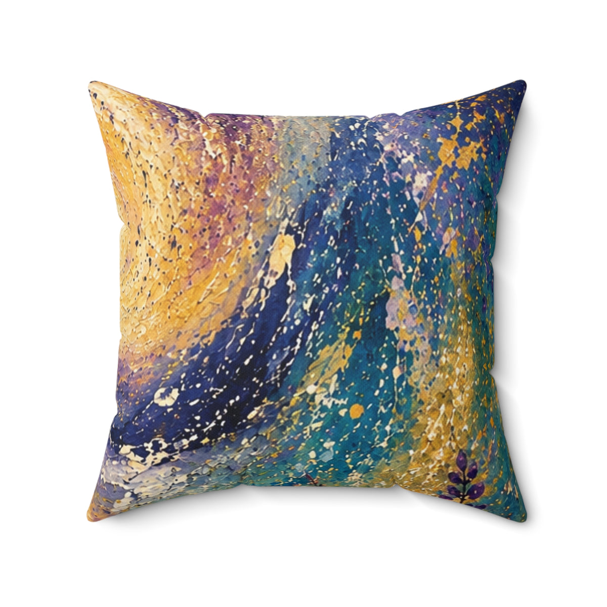 Abstract Galaxy Throw Pillow – Blue & Gold Painted Decorative Cushion