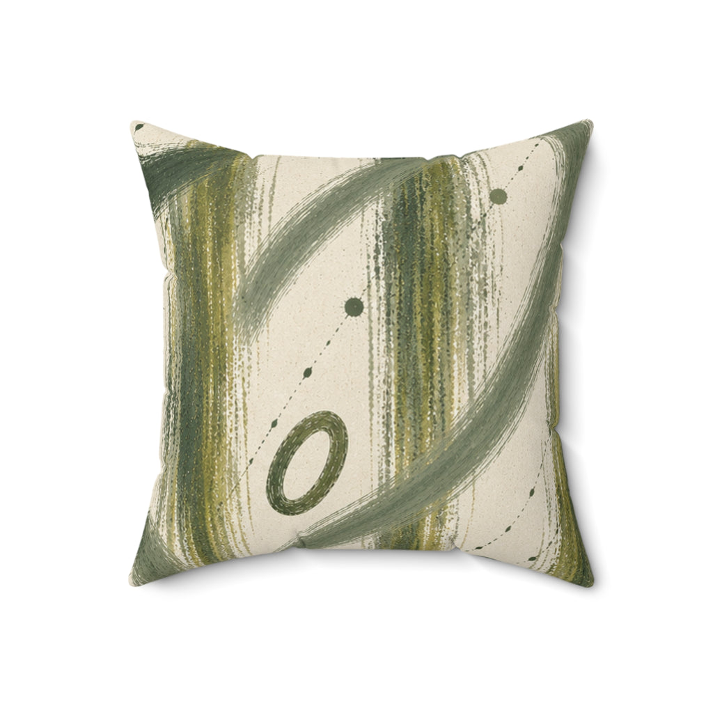 Abstract Olive Brushstroke Square Pillow - Modern Green Accent Cushion