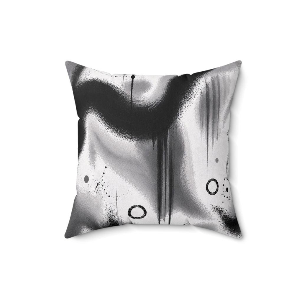 Abstract Black & White Spray Art Square Pillow — Modern Decorative Throw Pillow