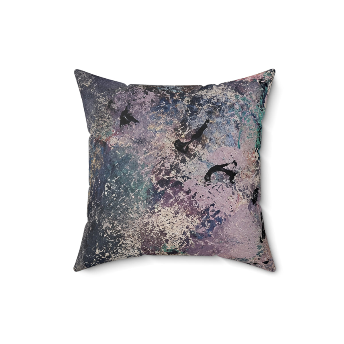 Abstract Ocean Waves Decorative Pillow — Teal & Lavender Seafoam Accent Cushion