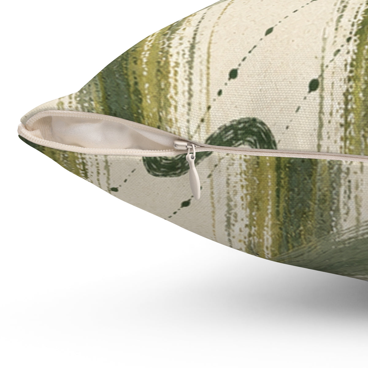 Abstract Olive Brushstroke Square Pillow - Modern Green Accent Cushion