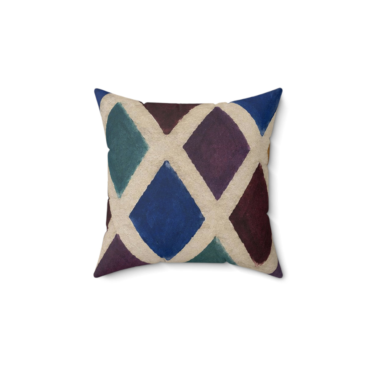 Geometric Diamond Pattern Throw Pillow — Colorful Boho Decorative Cushion