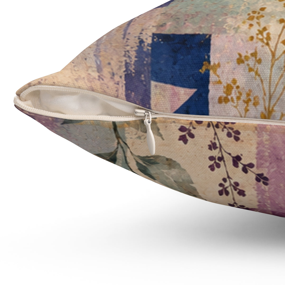 Abstract Floral Square Pillow — Pastel Geometric Accent Cushion