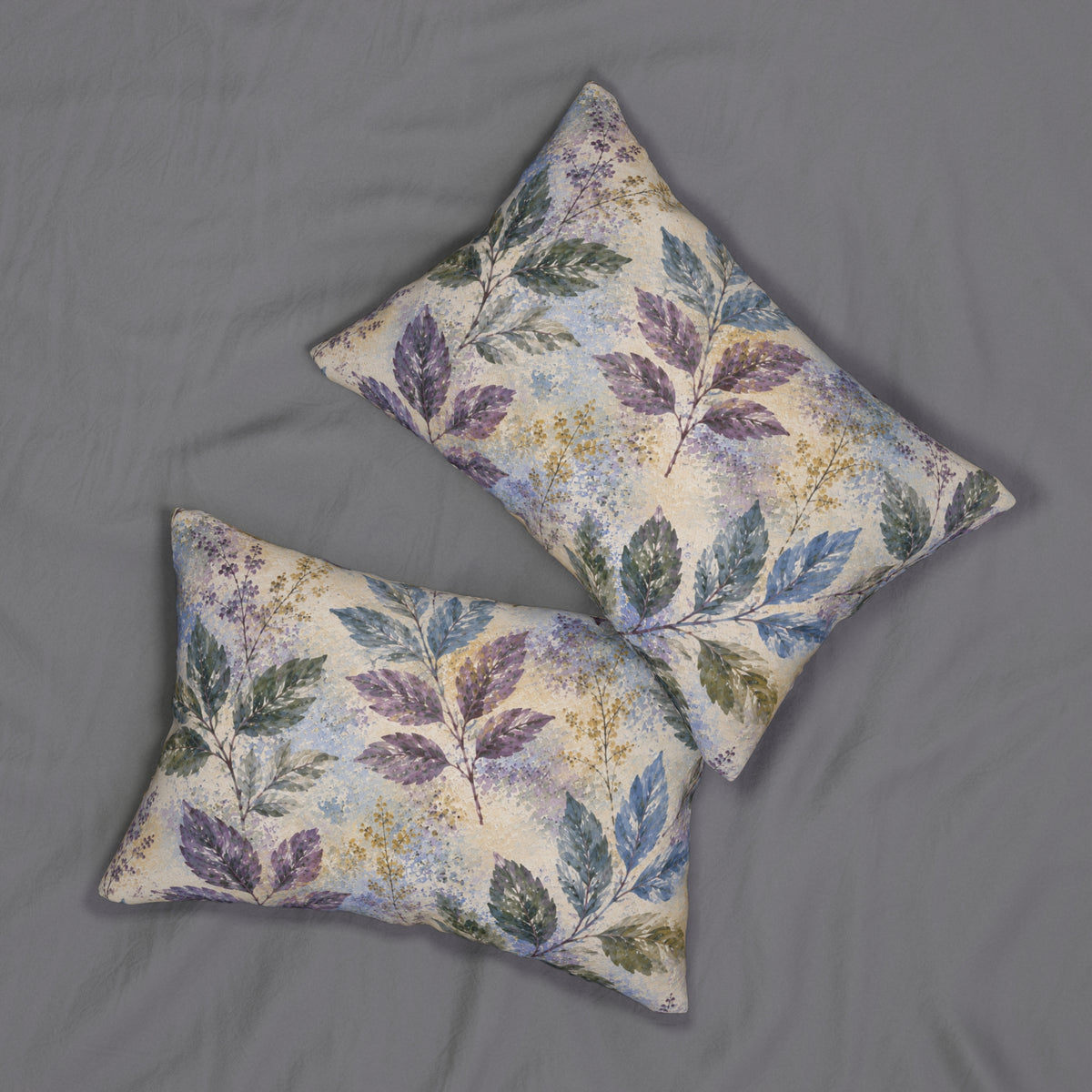 Watercolor Leaf Lumbar Pillow — Botanical Decorative Accent for Sofa & Bed