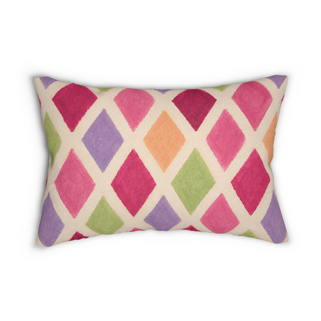 Diamond Watercolor Lumbar Pillow — Colorful Geometric Accent Cushion