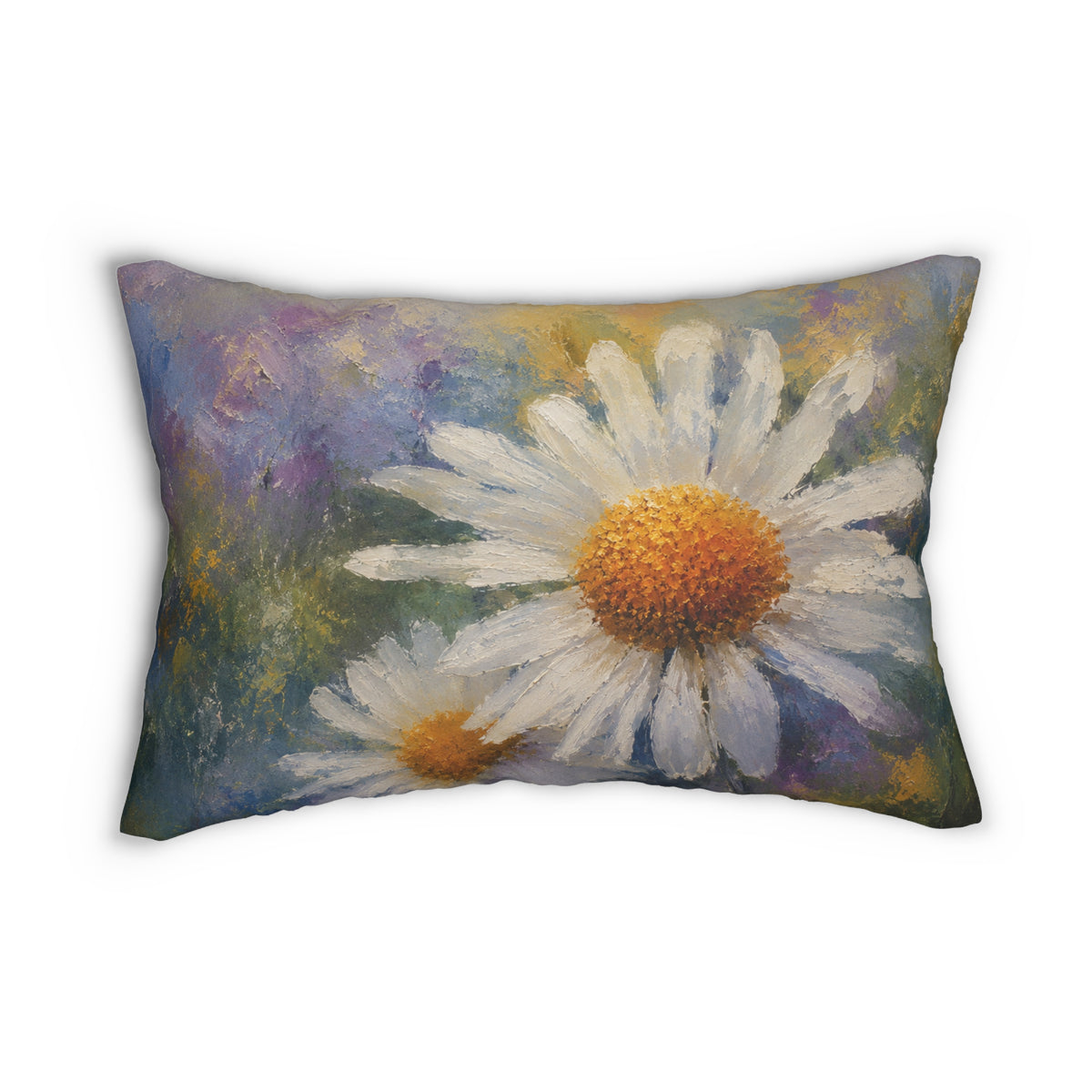 Daisy Watercolor Lumbar Pillow — Floral Decorative Throw Pillow