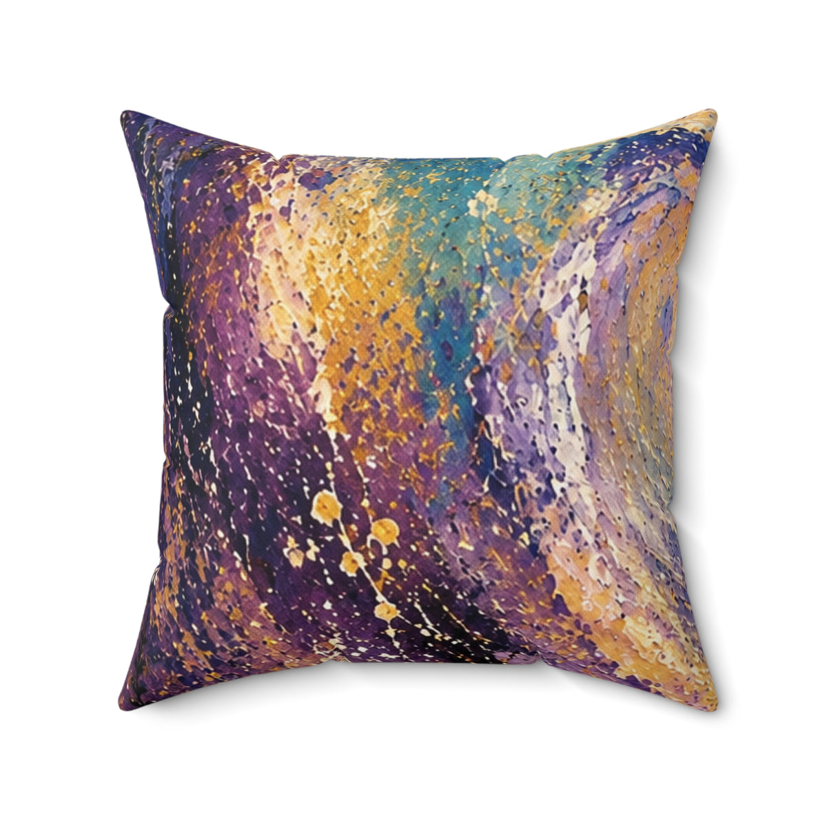 Abstract Galaxy Throw Pillow – Blue & Gold Painted Decorative Cushion