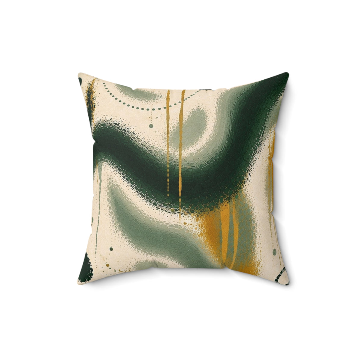 Abstract Green & Gold Throw Pillow — Modern Swirl Decorative Cushion
