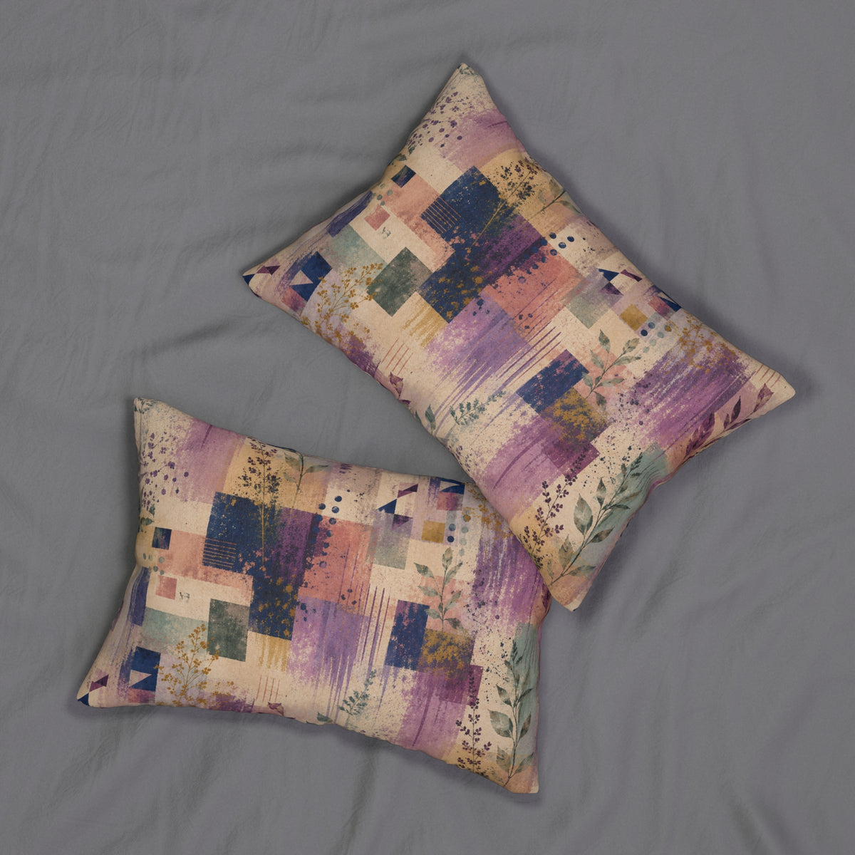 Abstract Floral Lumbar Pillow — Purple Geometric Brushstroke Decorative Pillow