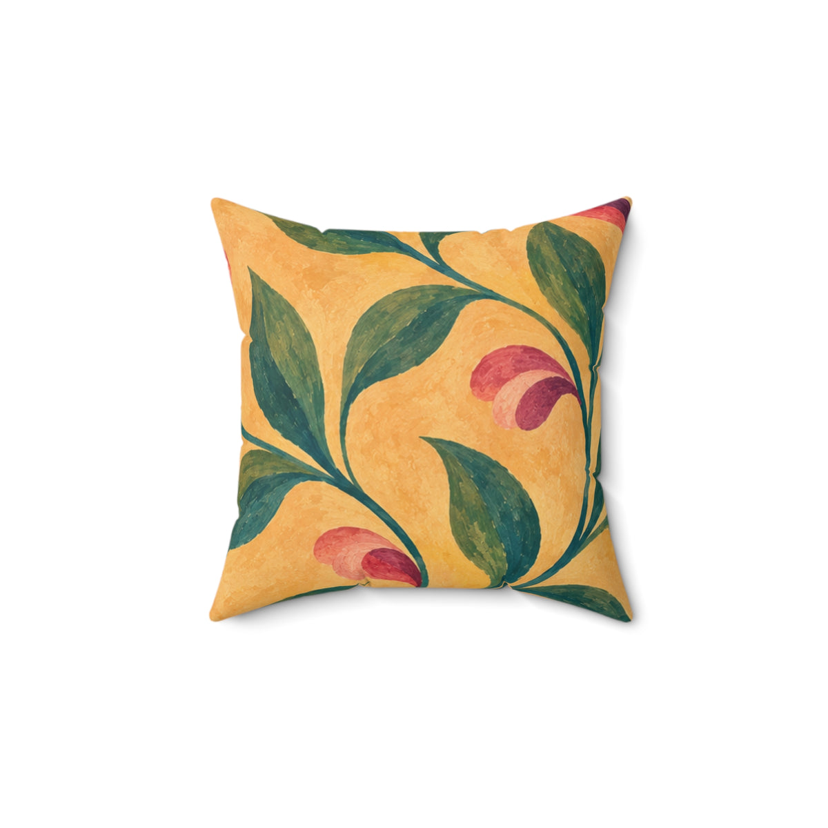 Yellow Botanical Throw Pillow — Handpainted Floral Square Accent Pillow