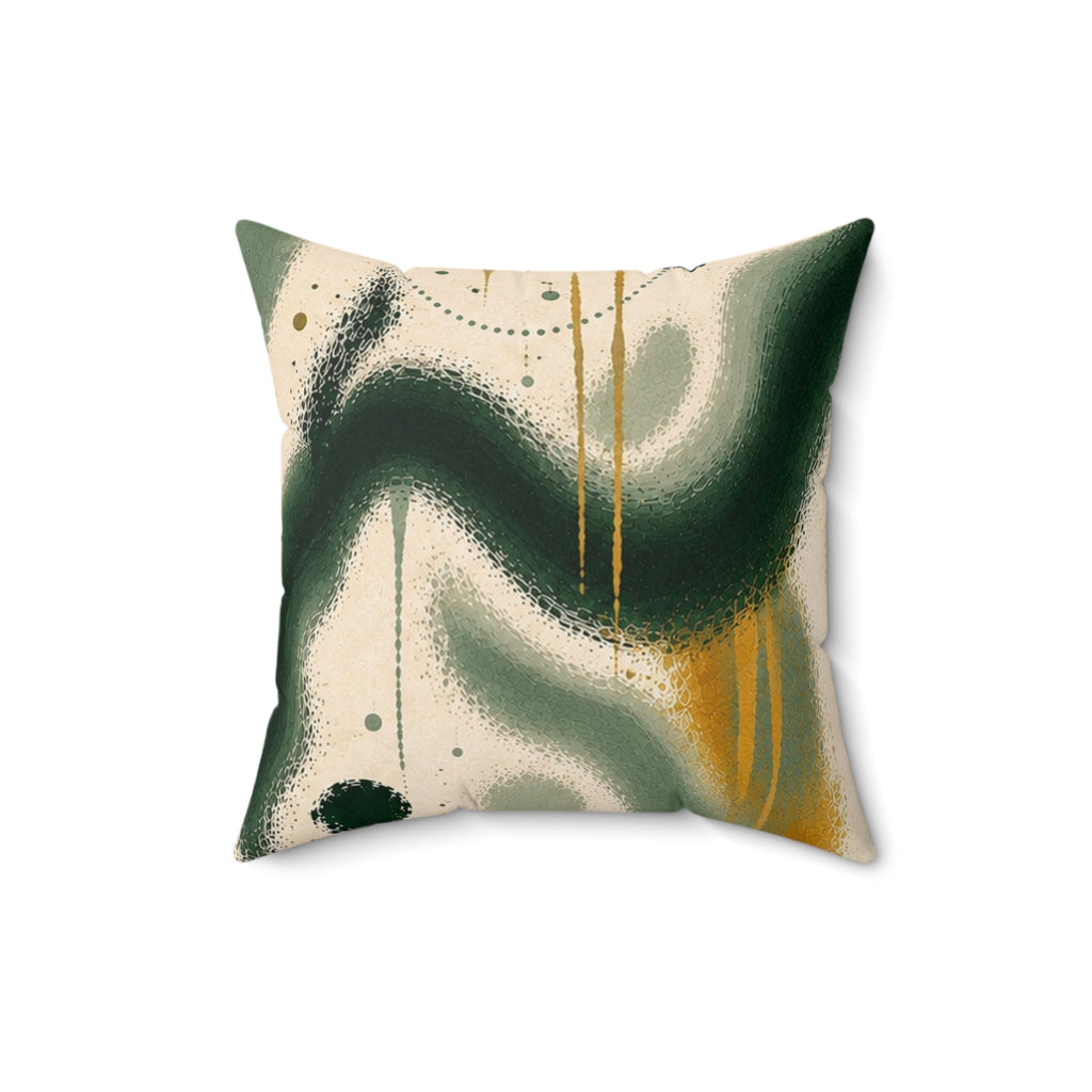 Abstract Green & Gold Throw Pillow — Modern Swirl Decorative Cushion