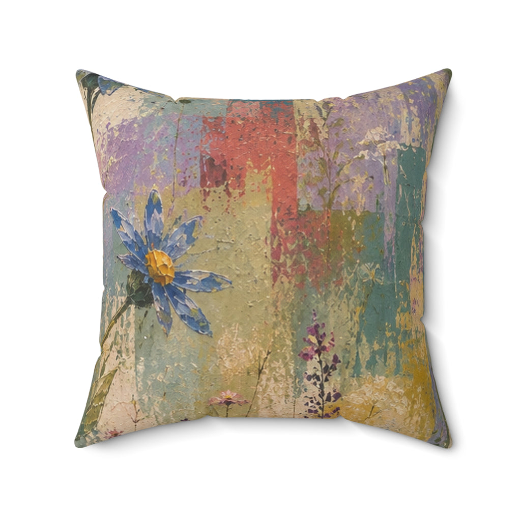 Floral Art Throw Pillow — Pastel Blue Daisy Decorative Pillow