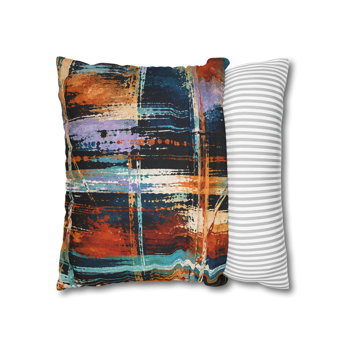Abstract Teal & Orange Decorative Pillowcase — Modern Brushstroke Accent