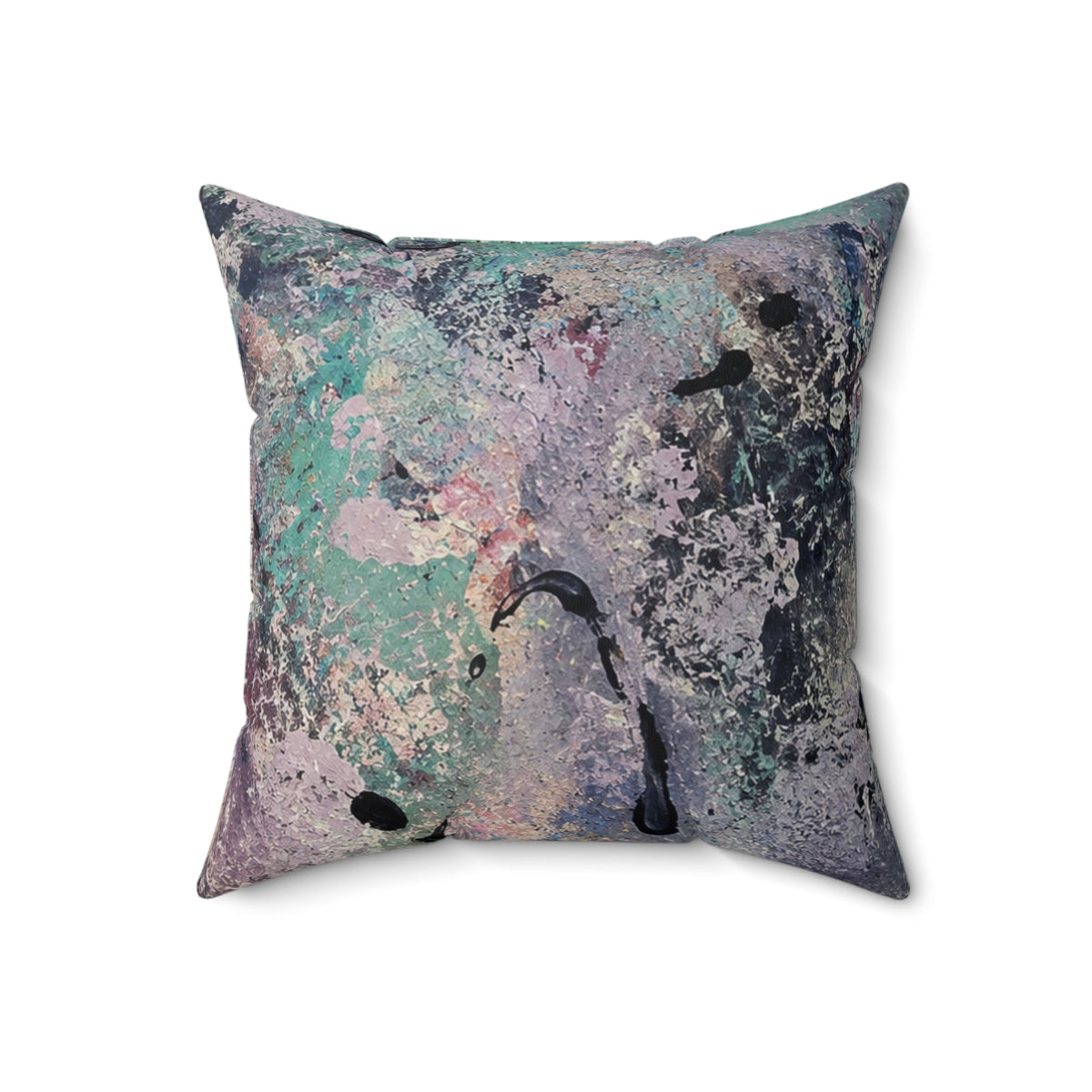 Abstract Ocean Waves Decorative Pillow — Teal & Lavender Seafoam Accent Cushion