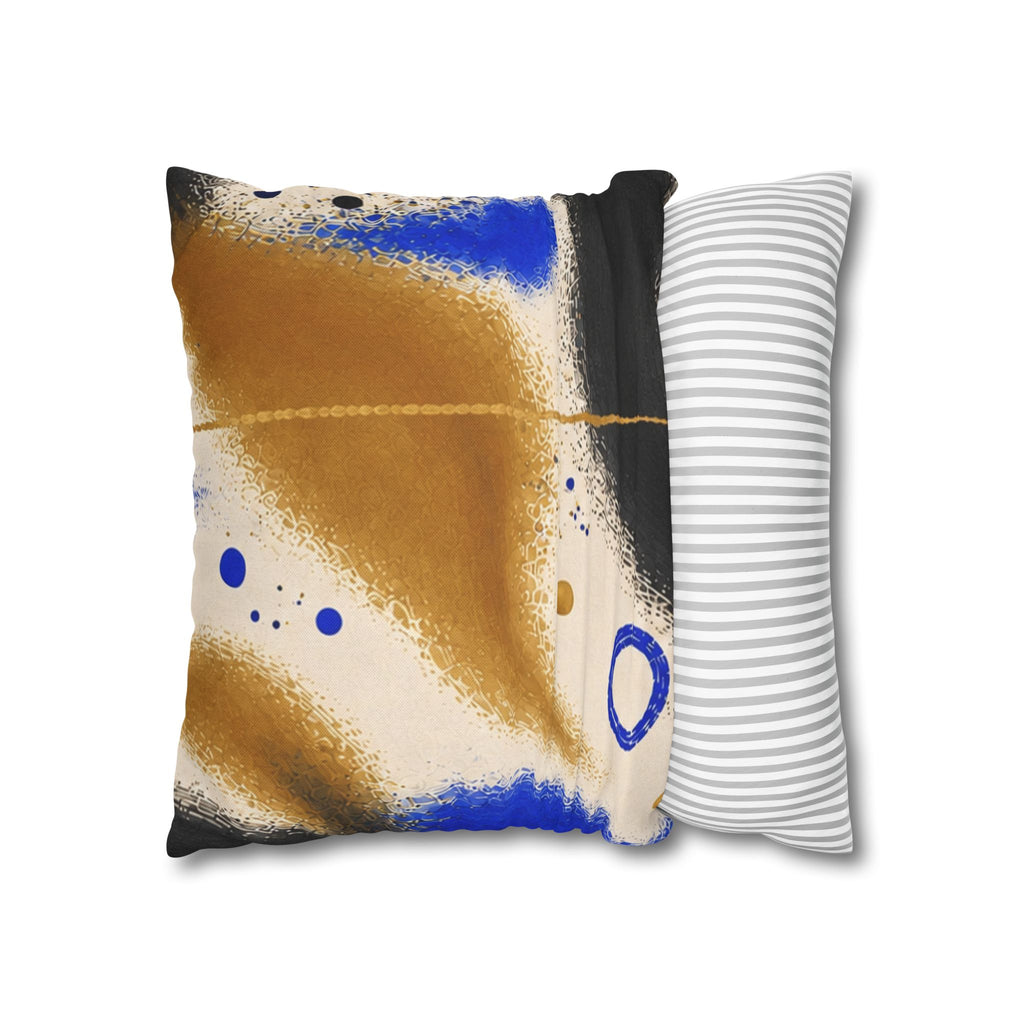 Abstract Blue & Gold Art Pillow - Modern Square Decorative Throw Pillowcase