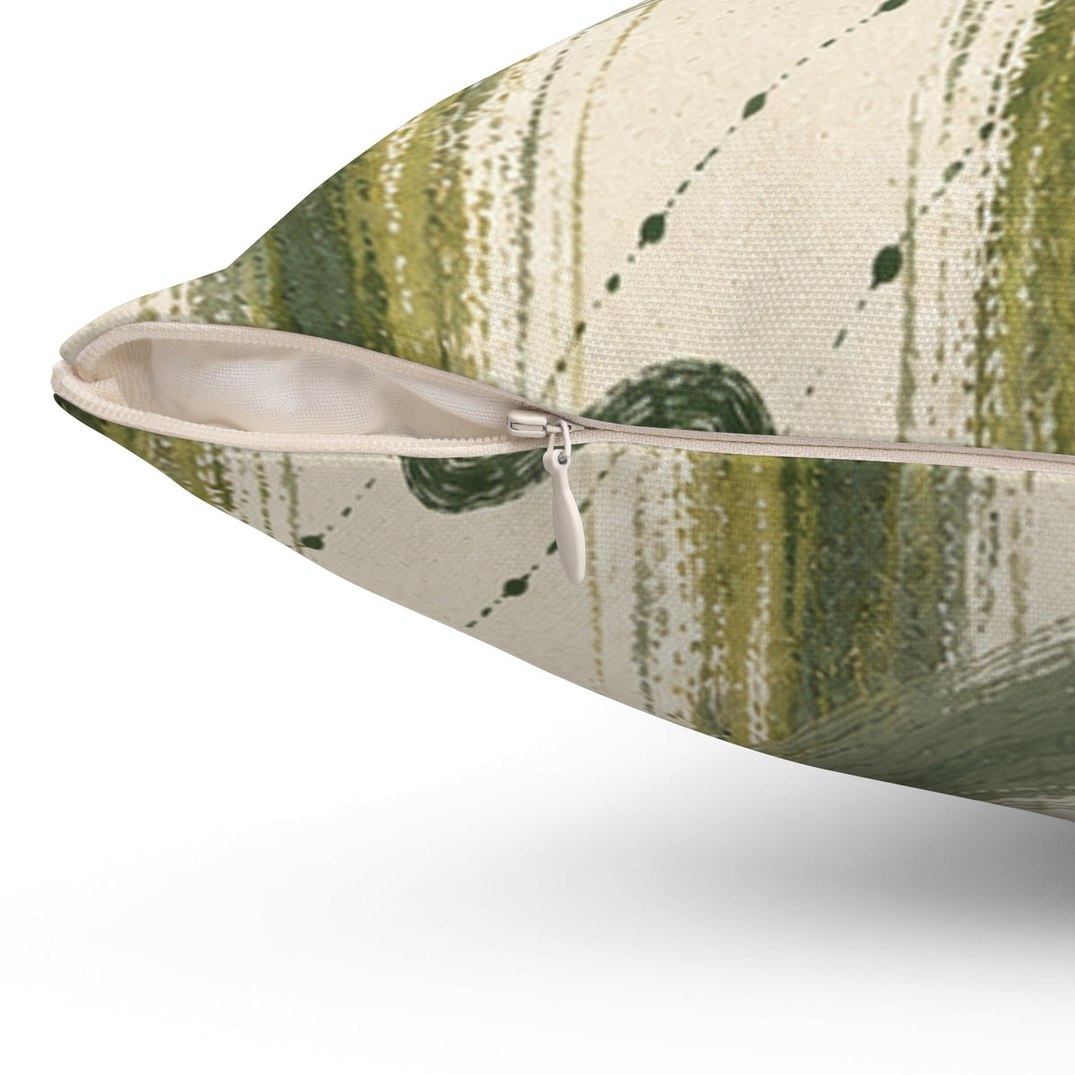 Abstract Olive Brushstroke Square Pillow - Modern Green Accent Cushion