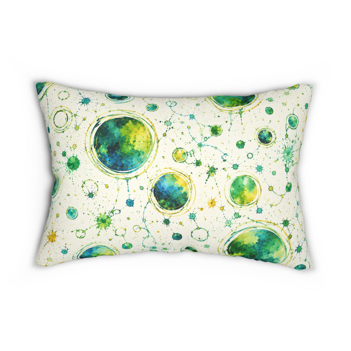 Lumbar Pillow — Green & Teal Watercolor Planets Pattern