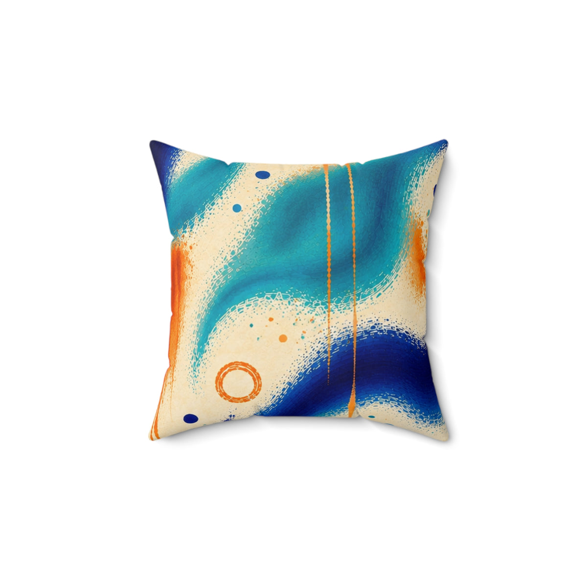 Abstract Ocean Waves Decorative Pillow — Blue Teal Orange Square Cushion