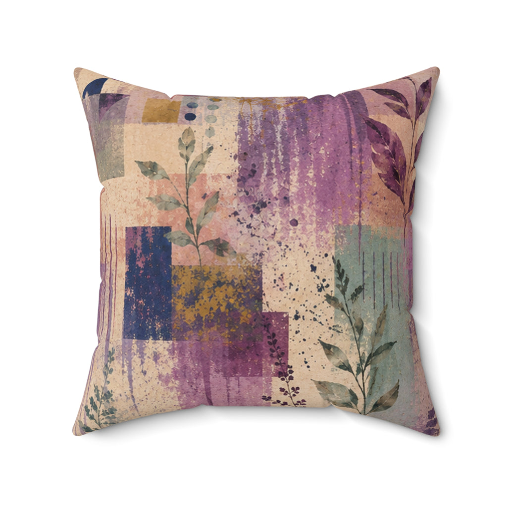 Abstract Floral Square Pillow — Pastel Geometric Accent Cushion