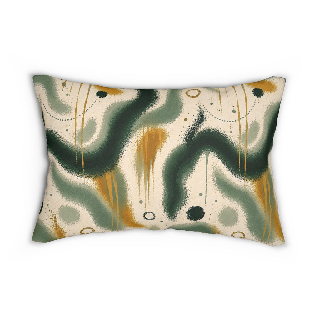 Abstract Green Wave Lumbar Pillow — Modern Midcentury Decorative Accent