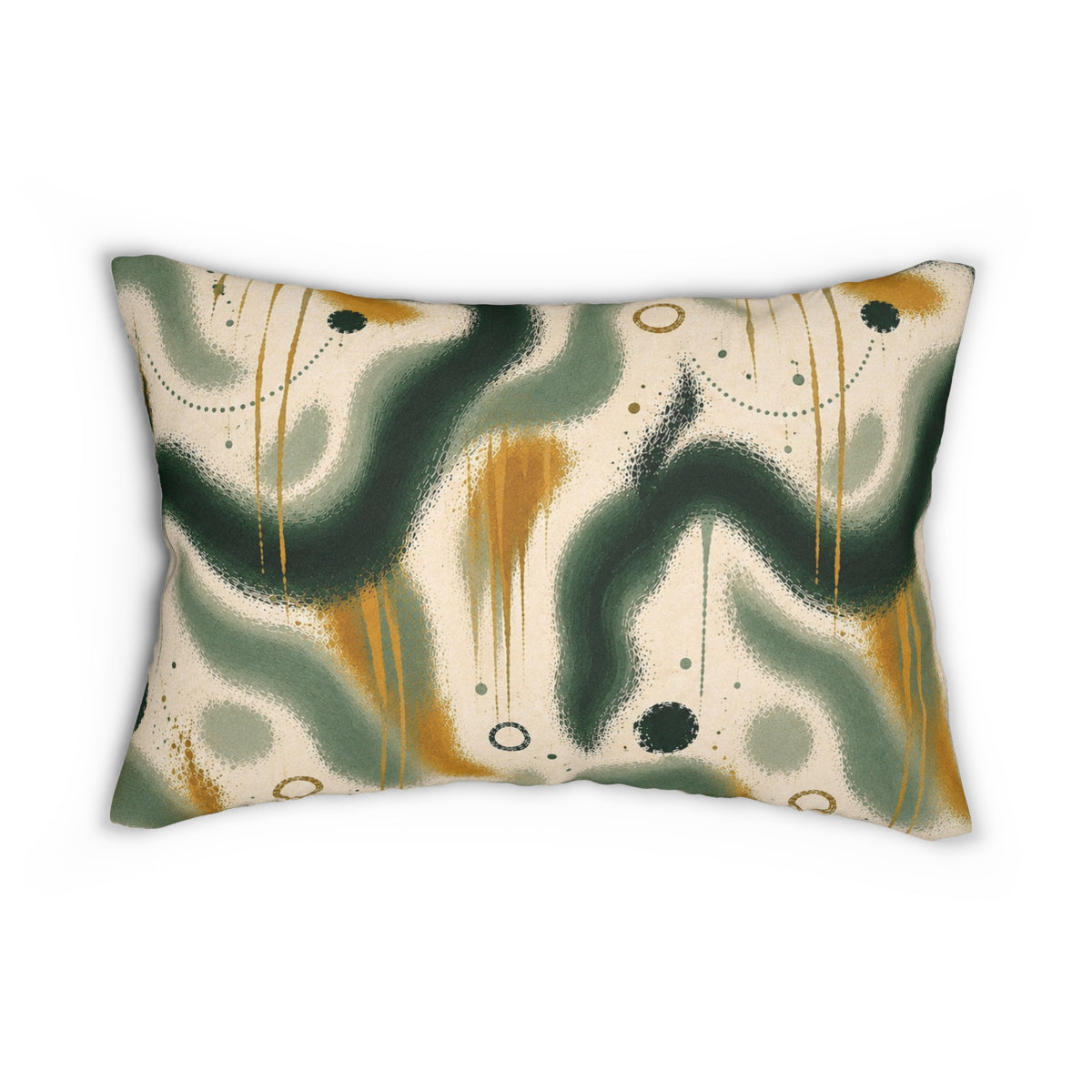 Abstract Green Wave Lumbar Pillow — Modern Midcentury Decorative Accent