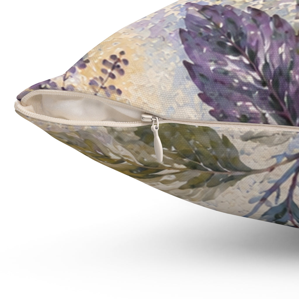 Botanical Watercolor Pillow — Blue & Purple Leaf Decorative Throw Pillow