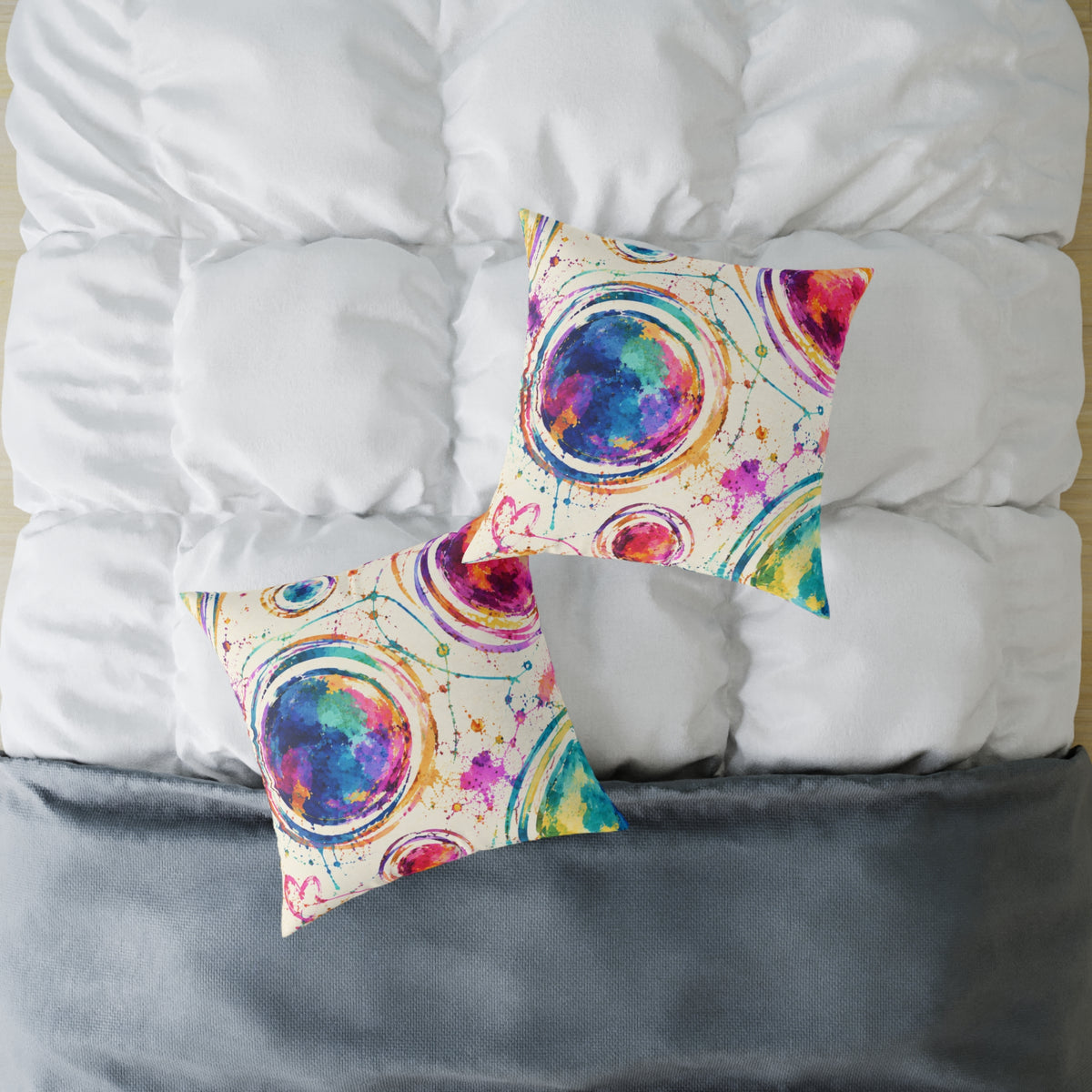 Acrylic Galaxy Circles Pillow — Colorful Abstract Decorative Throw Pillow