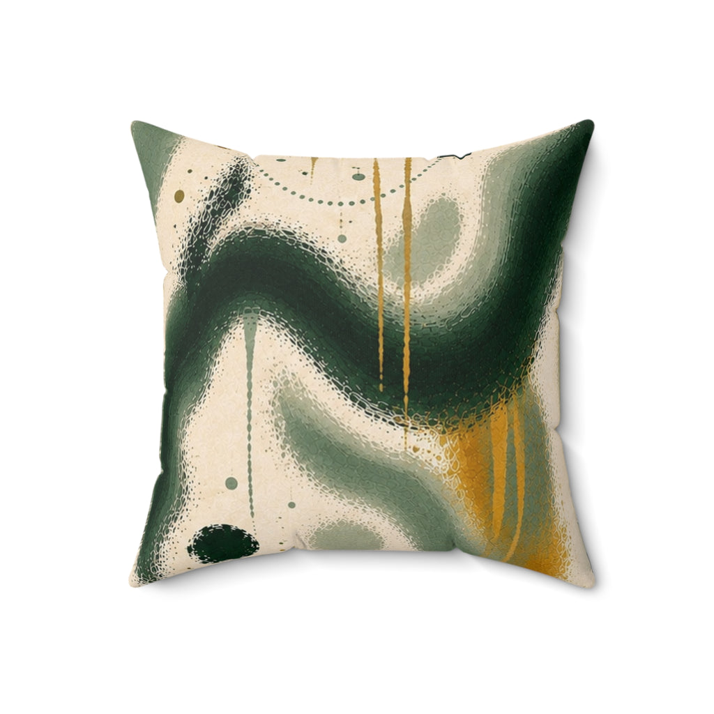 Abstract Green & Gold Throw Pillow — Modern Swirl Decorative Cushion