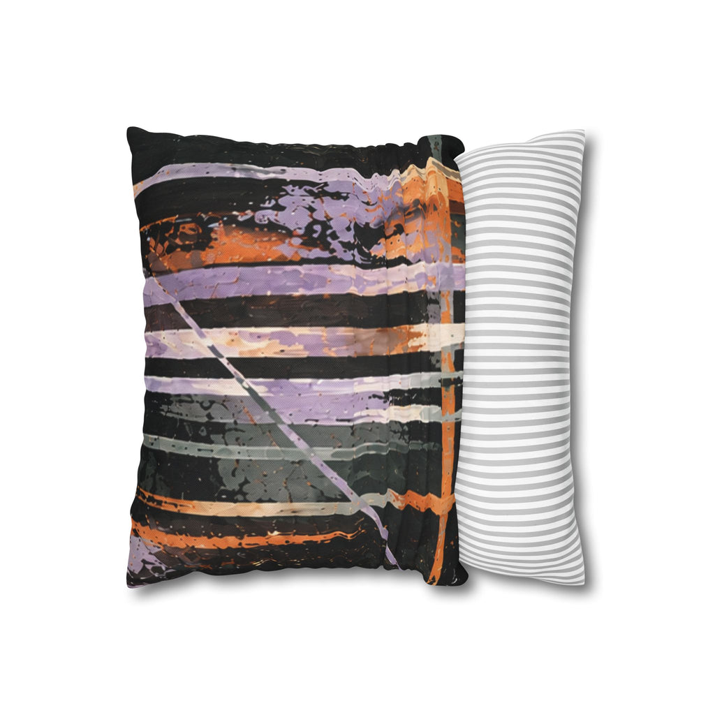 Abstract Striped Accent Pillowcase — Orange & Purple Modern Throw Pillow Cover
