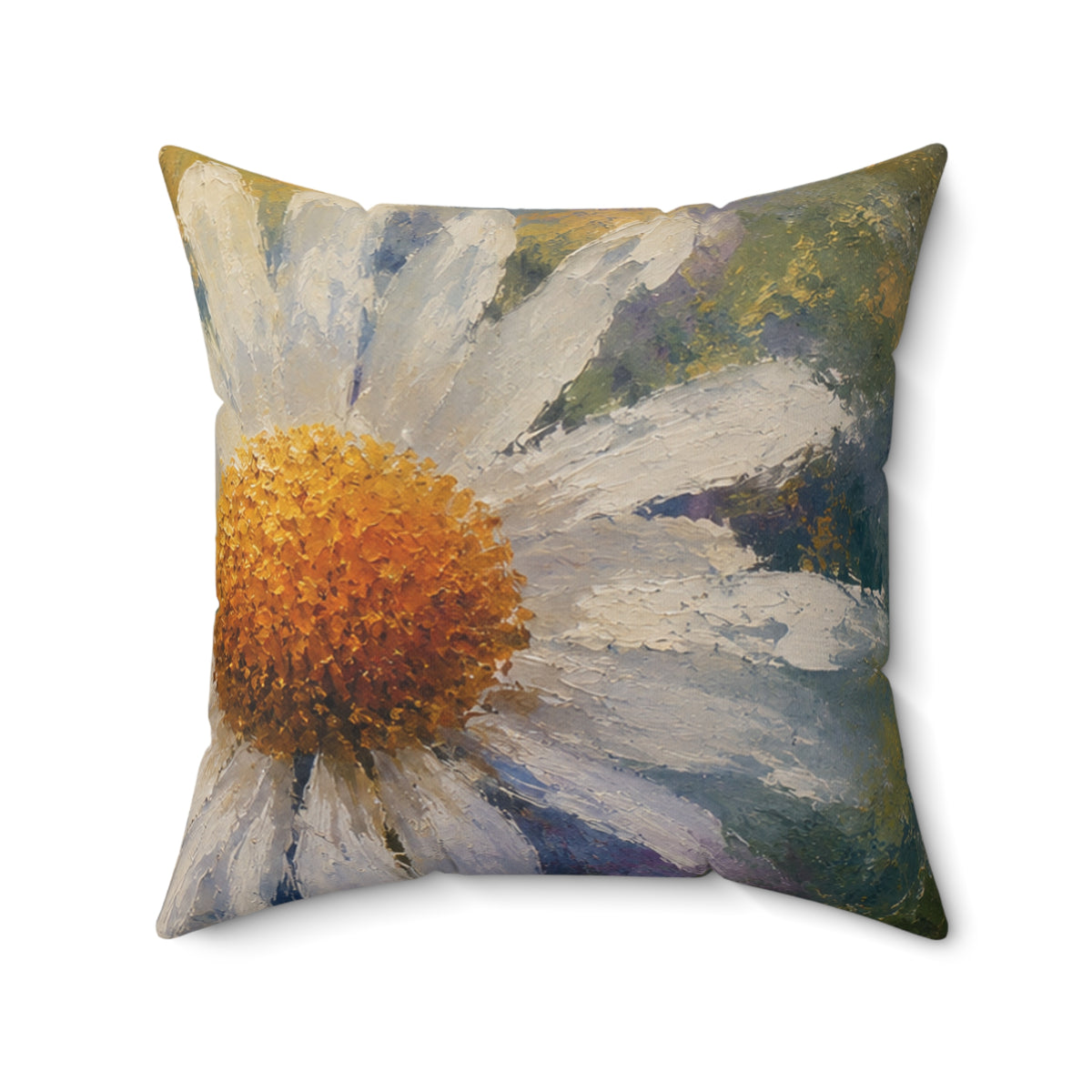 Daisy Garden Decorative Pillow — Floral Painted Accent Cushion