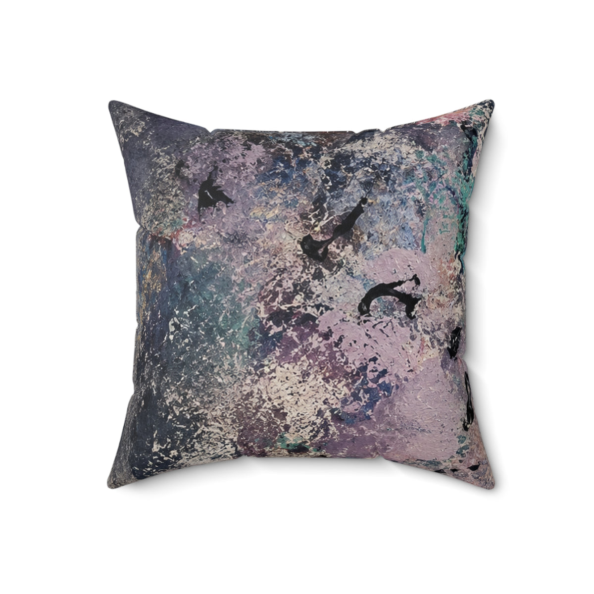 Abstract Ocean Waves Decorative Pillow — Teal & Lavender Seafoam Accent Cushion