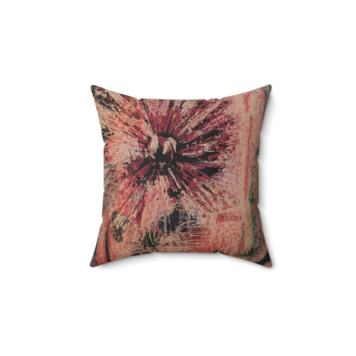 Abstract Floral Square Pillow — Boho Pink Dandelion Decorative Throw Pillow