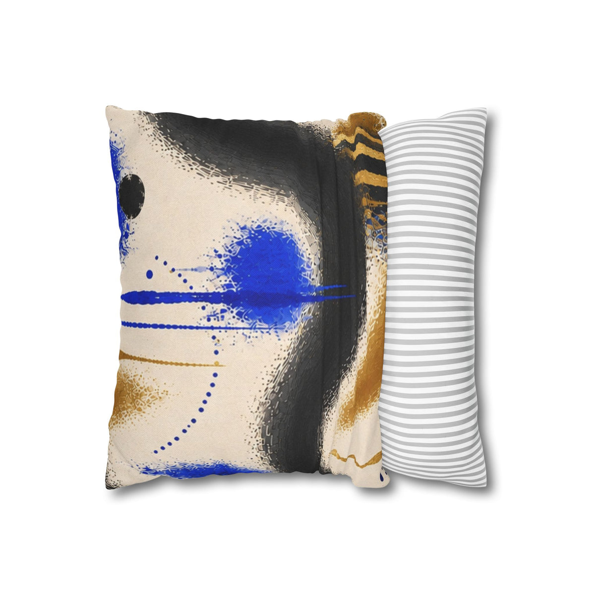 Abstract Blue & Gold Art Pillow - Modern Square Decorative Throw Pillowcase