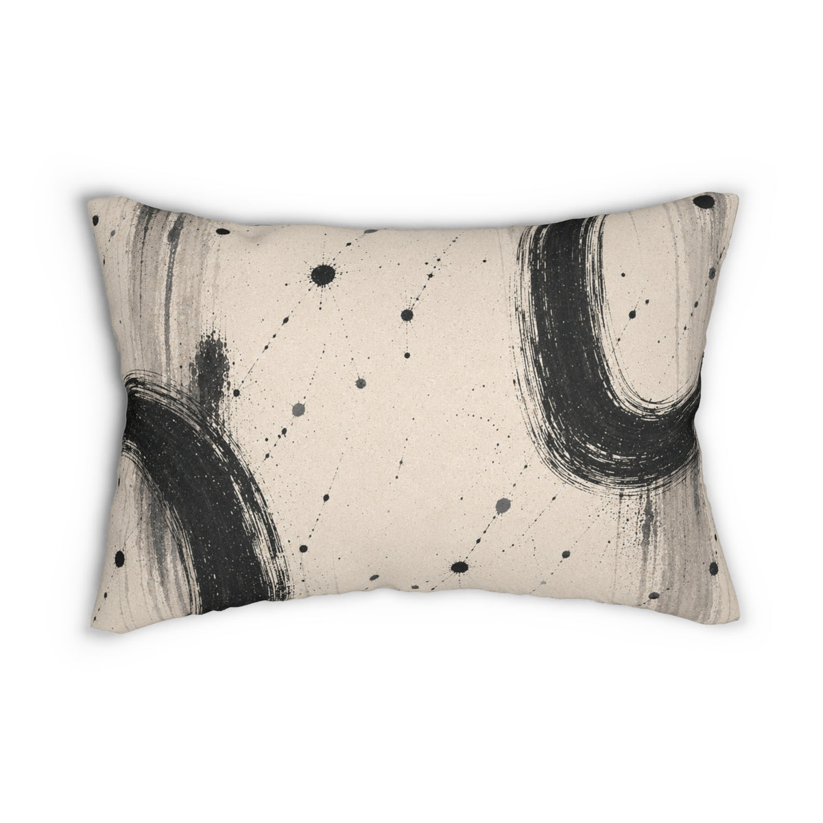 Abstract Ink Circle Lumbar Pillow — Minimal Black Brushstroke Decorative Pillow