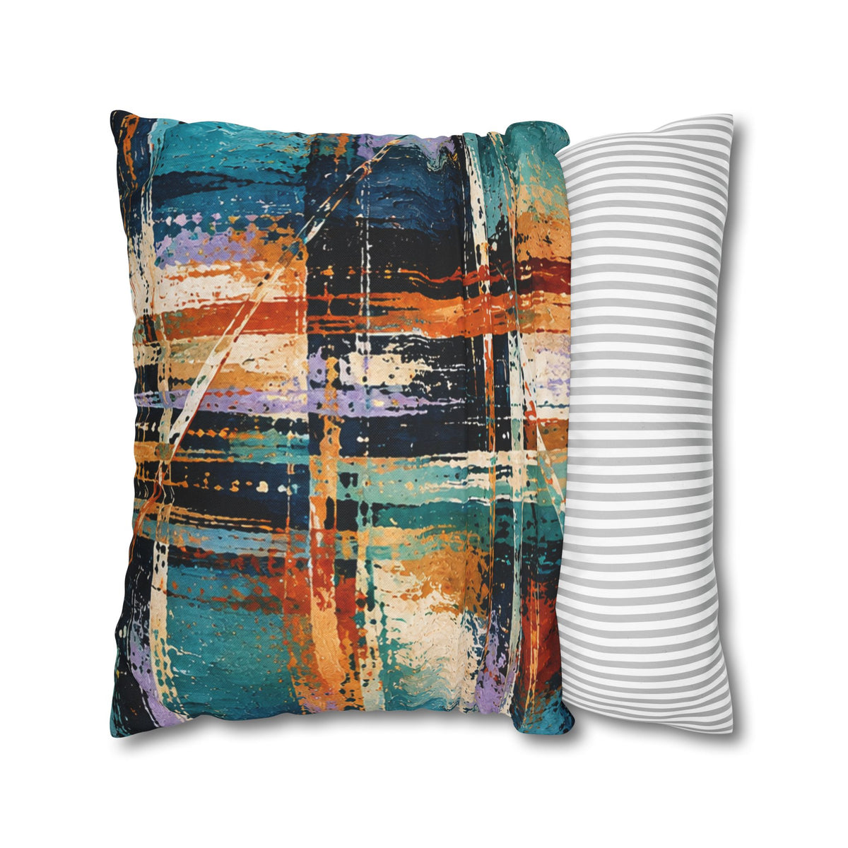 Abstract Teal & Orange Decorative Pillowcase — Modern Brushstroke Accent