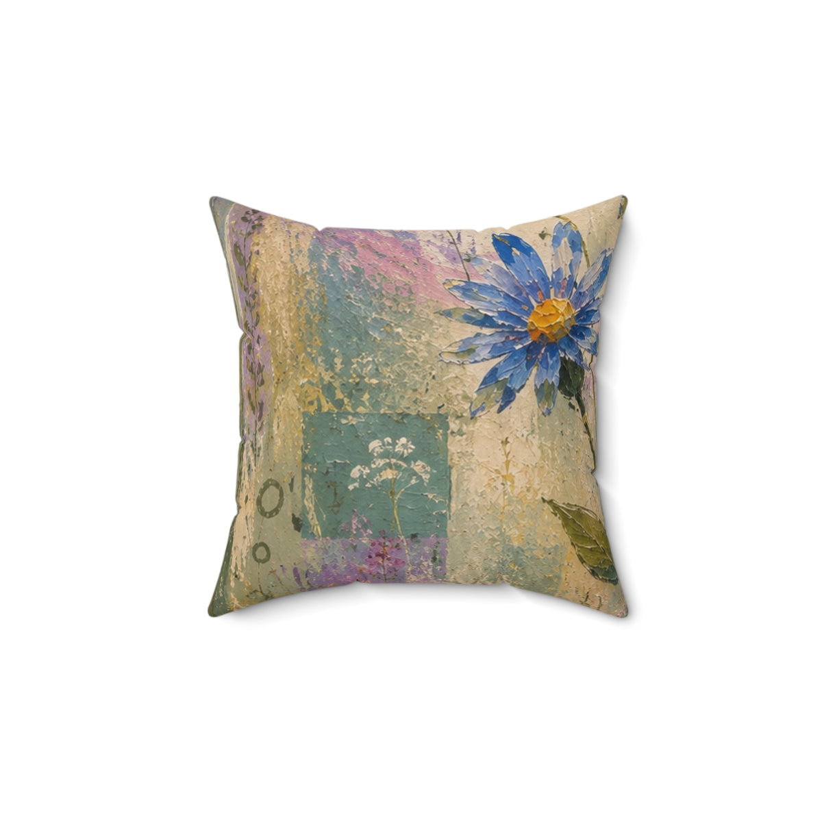 Floral Art Throw Pillow — Pastel Blue Daisy Decorative Pillow